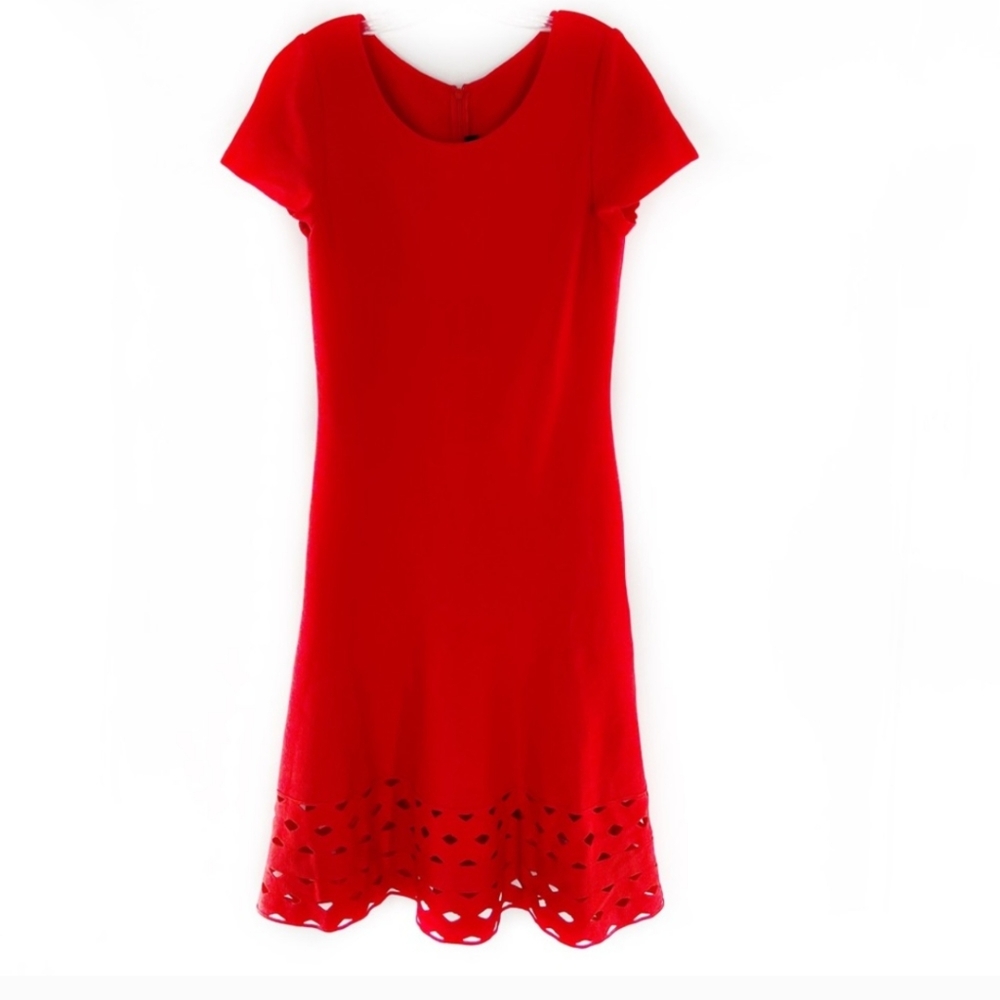 St. John Knit SIZE 6 Geranium Red A-Line Midi Dress Luxury